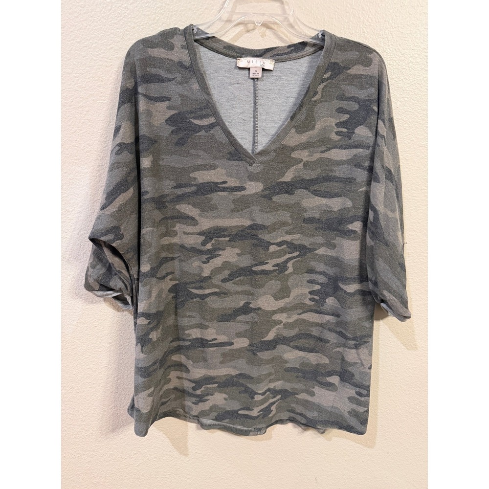 MISIA Curvy Camouflage‎ Print V Neck 3/4 Sleeve Top Women's Plus Size 1X